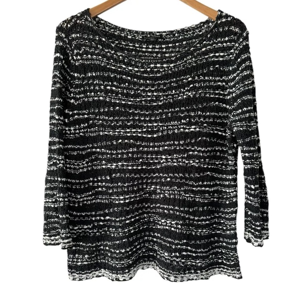 Eileen Fisher Black and White Loose Knit Sweater Size XS Lagenlook Casual